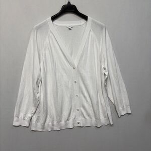 J Jill Organic Cotton Blend Cardigan Knit Sweater Size 3X White D049 -4